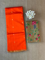 Orange Chanderi Pattu Silk Saree with Tissue allover petite point embroidered blouse SS50601