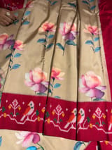 Chickoo & Red combo Printed ikkath Patola saree