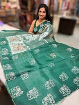 Bottle Green Premium Handloom Designer Tissue saree with exquisite embroidery