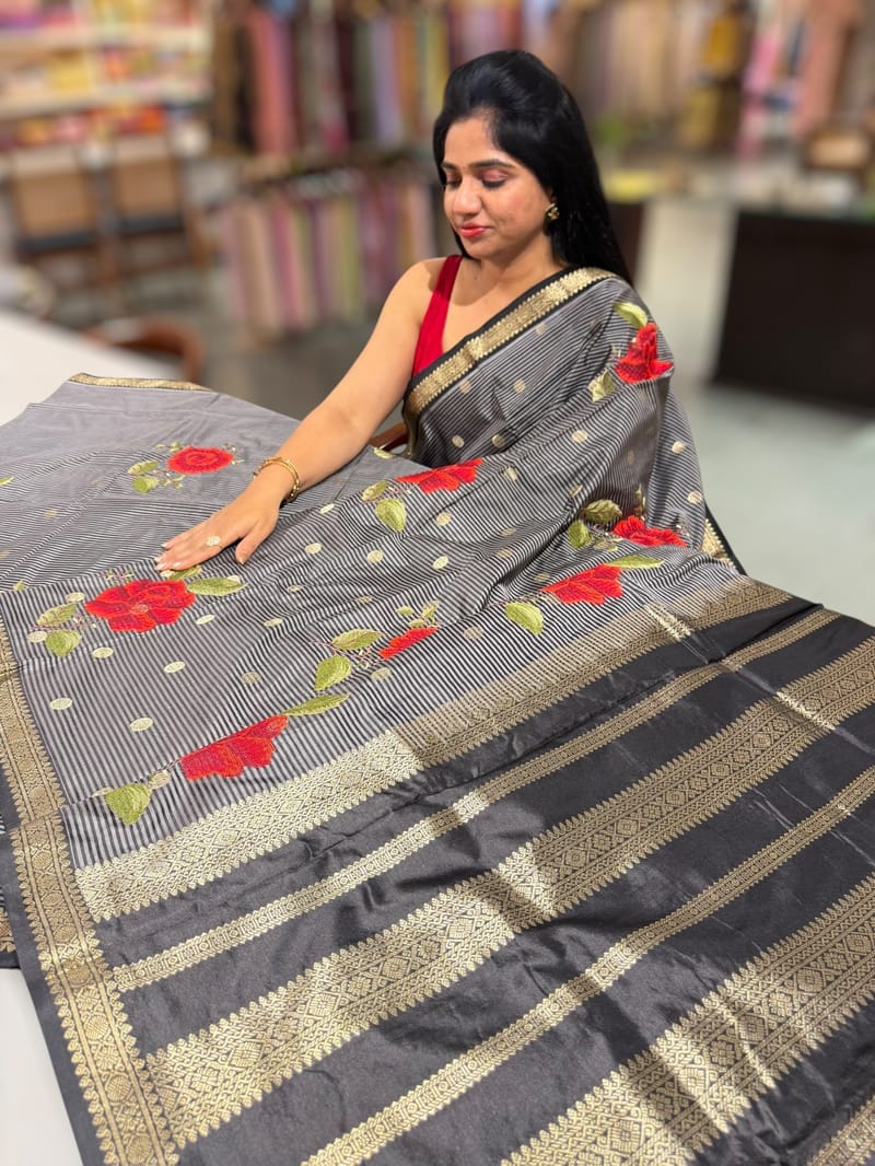 Banarasi silk stripes with embroidery SS50207