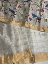 Silver tissue checks Saree with pythani inspired embroidered tissue blouse