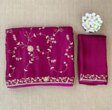 Wine Pure Satin Saree with allover floral