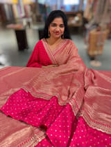 Dark Pink Crush Tissue Saree with Bandhini &Sabhya borders