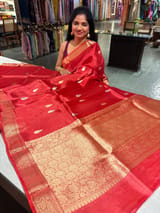 Red Banarasi handloom tissue saree SS50390
