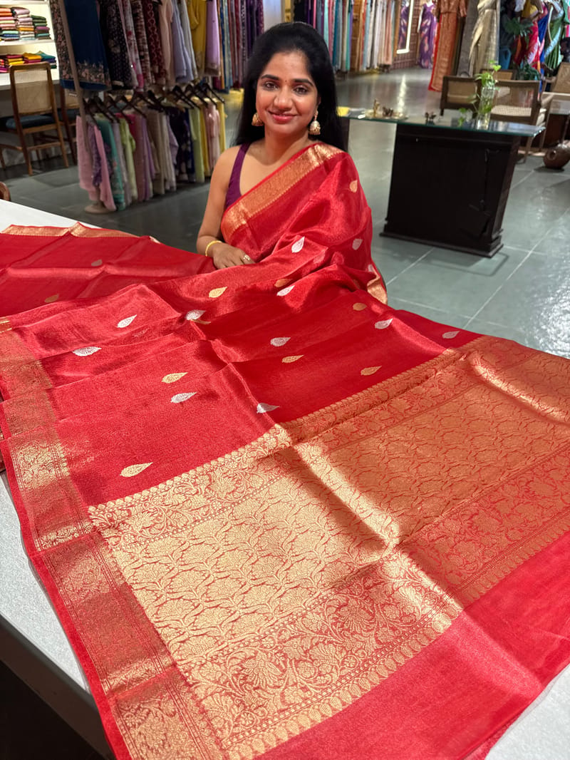 Red Banarasi handloom tissue saree SS50390