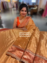 Rust Orange Fusion Banarasi Tissue Saree : S62108
