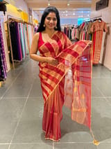 Red Banarasi handloom tissue stripe saree SS50388