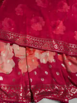 Reddish Pink georgette sequence saree with statement floral print SS5048
