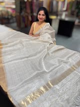 Silver tissue checks Saree with pythani inspired embroidered tissue blouse