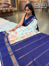 Powder Blue Pichwai Printed Kanjeevaram Silk Saree