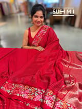 Chilli Red Mysore Silk Saree with petitepoint embroidery S62108