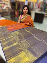 Rust Orange & Navy Blue  Combo Kanchi Vintage Checks Saree SS50170