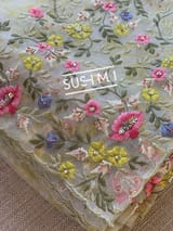 Pastel Yellow shibori printed pure organza saree DSCL043