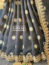 Black Banarasi Silk Saree with Handwork D62F002
