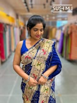 Royal Blue bandhej saree with embroidery : S62F203