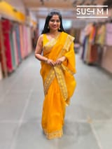Marygold Yellow pure Organza with sabhya borders : S62F144