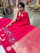 Dark Pink mashru Saree with embroidery : S62F143