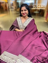 Wine Satin Saree with sabyasachi borders : D62F049