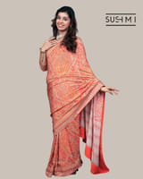 Orange Designer Printed Crepe Silk Saree