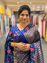 Blue Banarasi Tissue stripes Saree with petite point embroidery SS50215