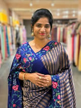 Blue Banarasi Tissue stripes Saree with petite point embroidery SS50215