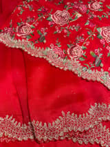 Red Pure Organza Handwork Saree with heavy Designer Blouse