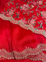 Red Pure Organza Handwork Saree with heavy Designer Blouse
