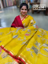 Yellow Designer Organza with Tissue applique work : S62F091