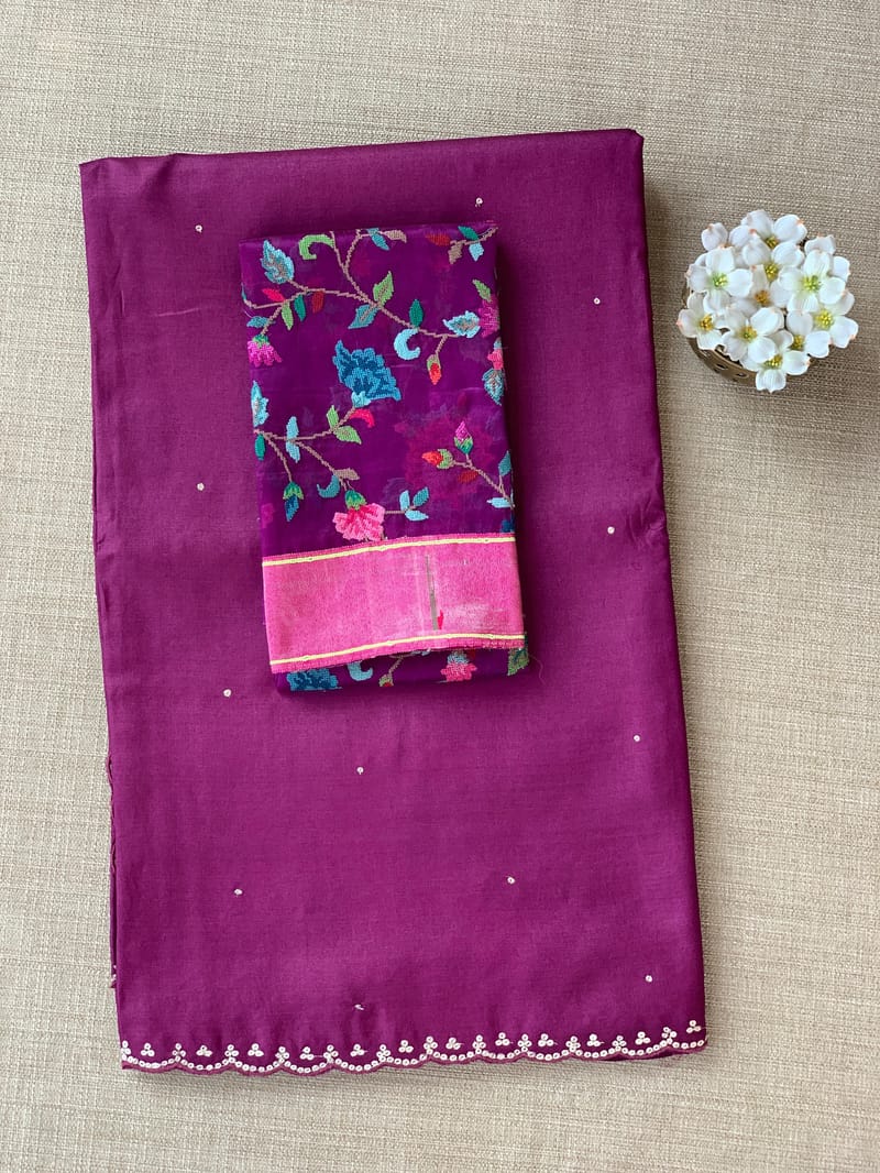 Wine tussar with fusion blouse SS50480