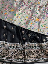 Black Pure Mashru Satin Saree with embroidery SS5016
