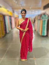Dark Pink Georgette Saree with badla sequnce stripes: S62F073