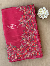 Ruby Pink Banarasi Jute Tissue stripes saree DSCL042