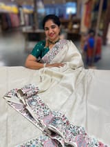 Half White Banarasi brocade Silk Saree with Petite Point Embroidered Border. SS5085
