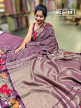 Wine Mysore silk with embroidered border S62F062