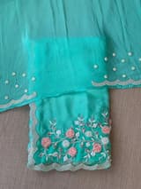 Seagreen pure chinnon saree