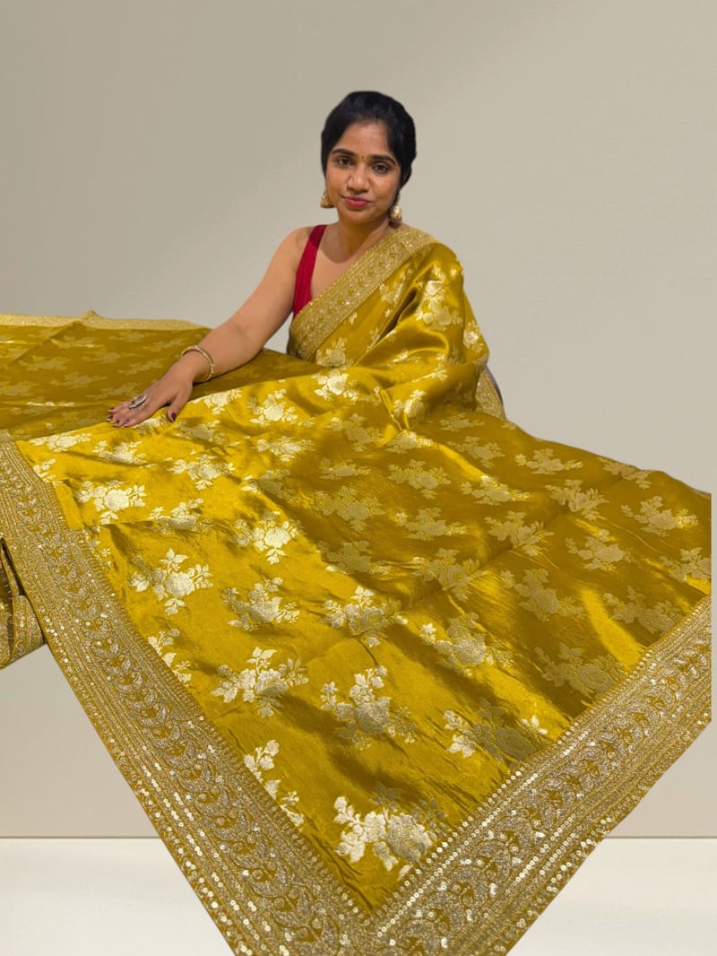 Olive Mustard Designer Banarasi Silk Saree SS50580