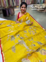 Yellow Designer Organza with Tissue applique work : S62F091