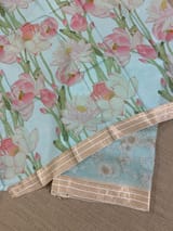 Baby Blue Muslin allover embroidered Saree with pichwai printed blosue
