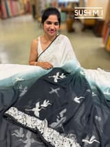 Black Ombre dyed chiffon saree with parsigara embroidery : S62F071