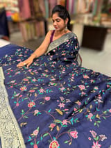 Midnight Blue Mashru Banaras with petite Point embroidery SS5005