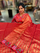Orangish Red Banarasi Tissue stripes Saree with petite point embroidery SS50214