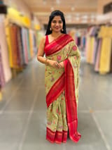 Light Olive Tissue Gorgette Fusion Saree with vidarbha Borders SS50226