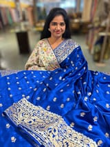 Electric Blue Pure Mashru Satin Saree with embroidery
