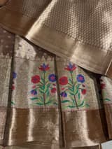 Antique brown banarasi tissue with embroidery SS50523