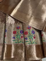 Antique brown banarasi tissue with embroidery SS50523