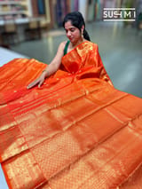 Vibrant Orange Vaira Oosi stripes Vintage kanjeevaram Saree