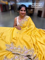 Yellow Pure Satin Georgette Saree