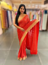 Red Georgette Sequence saree with sabhyasachi borders and printed blouse SS50516