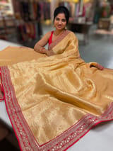 Peach & Reddish Pink Combo Banarasi Tissue Brocade saree SS50216