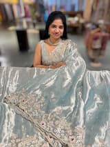 Pastel Blue tissue saree with heavy handwork SS50244